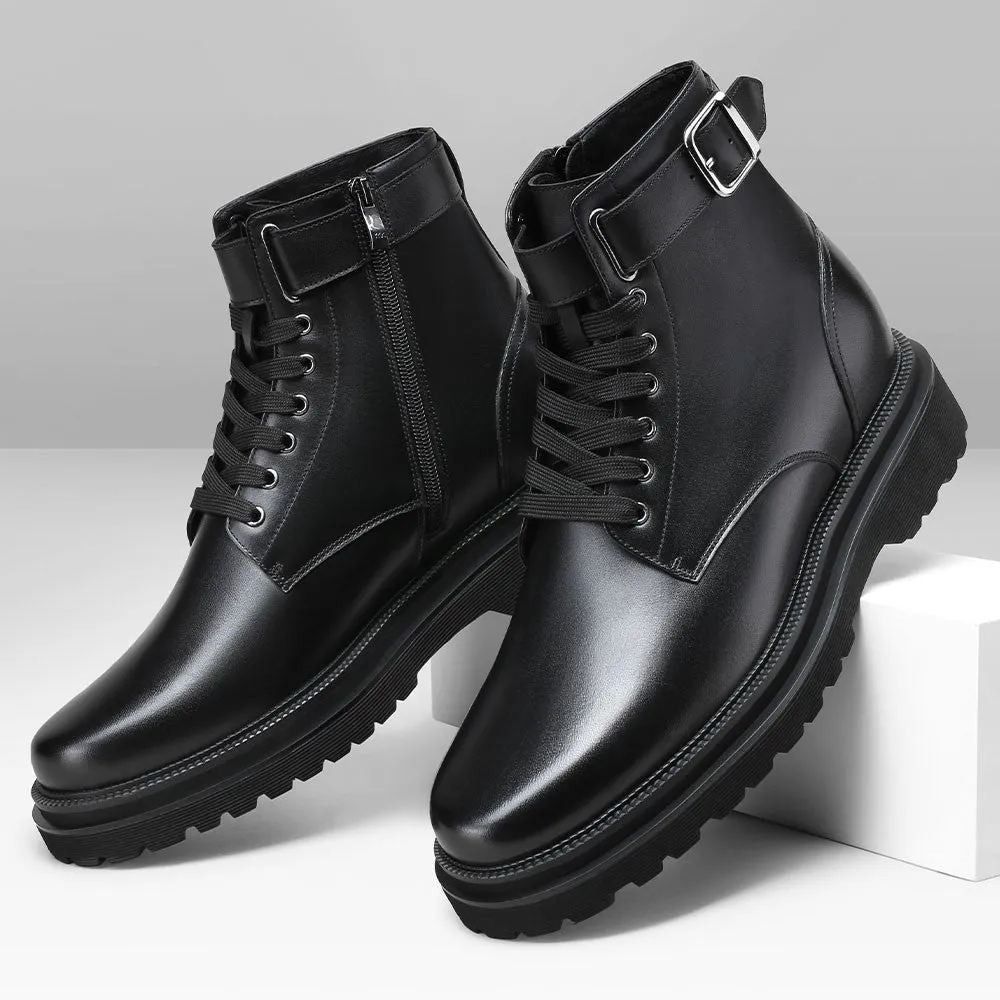 9 CM/3.54 Inches CMR CHAMARIPA Height Increasing Boots - Handcrafted Black Leather Men's Boots