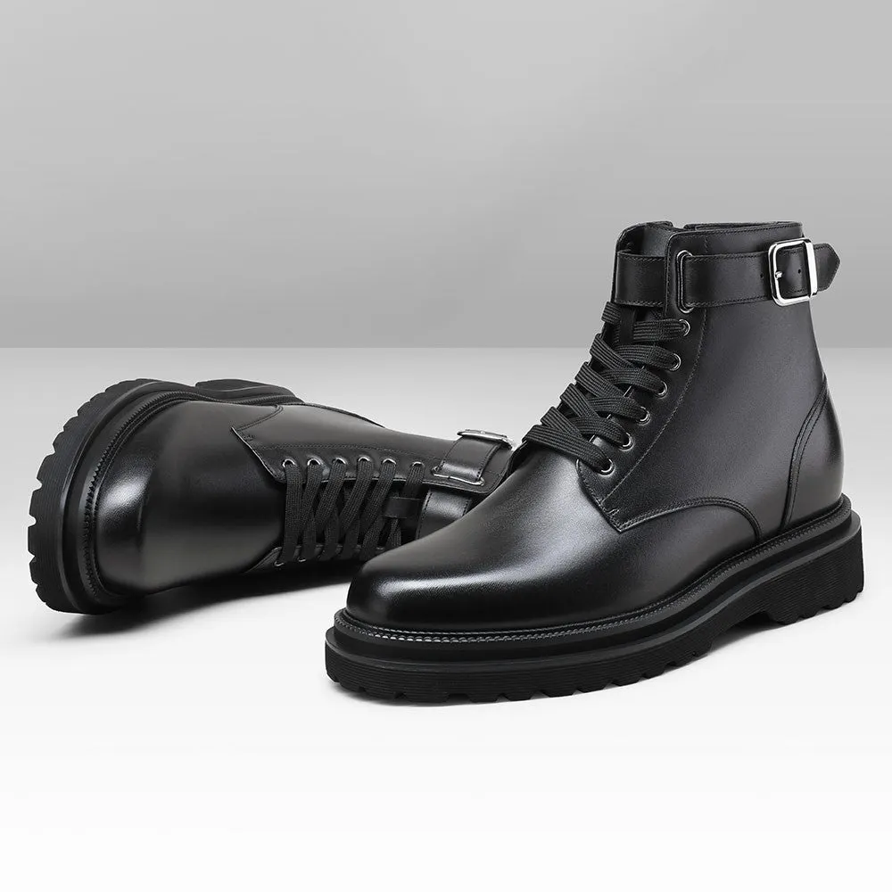 9 CM/3.54 Inches CMR CHAMARIPA Height Increasing Boots - Handcrafted Black Leather Men's Boots