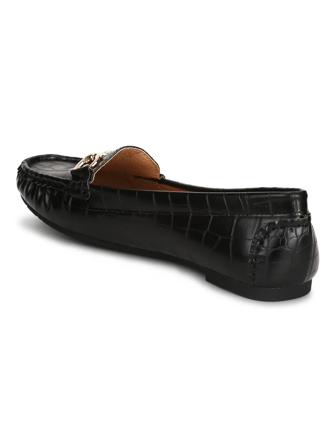 Black Croc Mat PU Loafer Flats