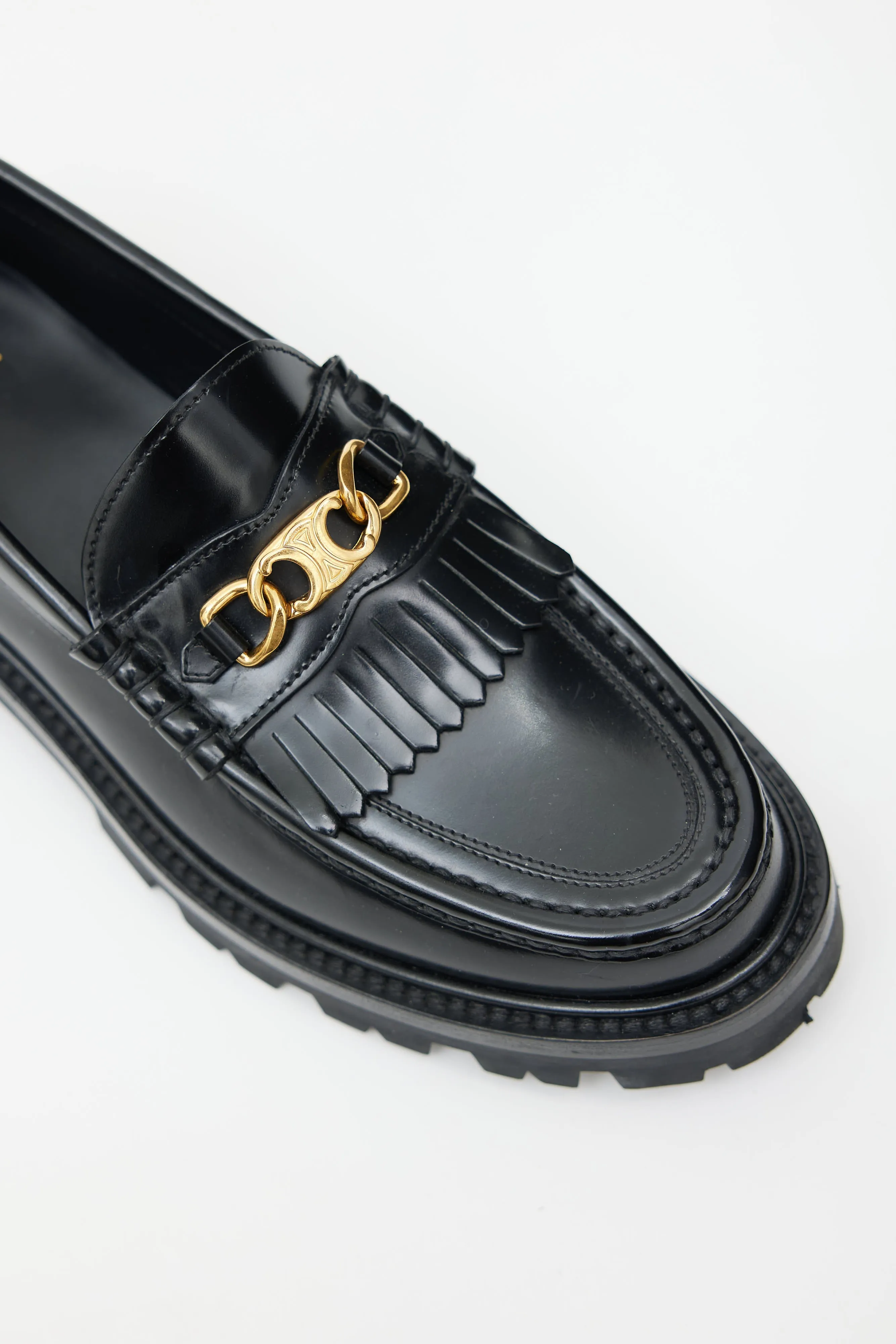 Black Leather & Gold Triomphe Margaret Loafer