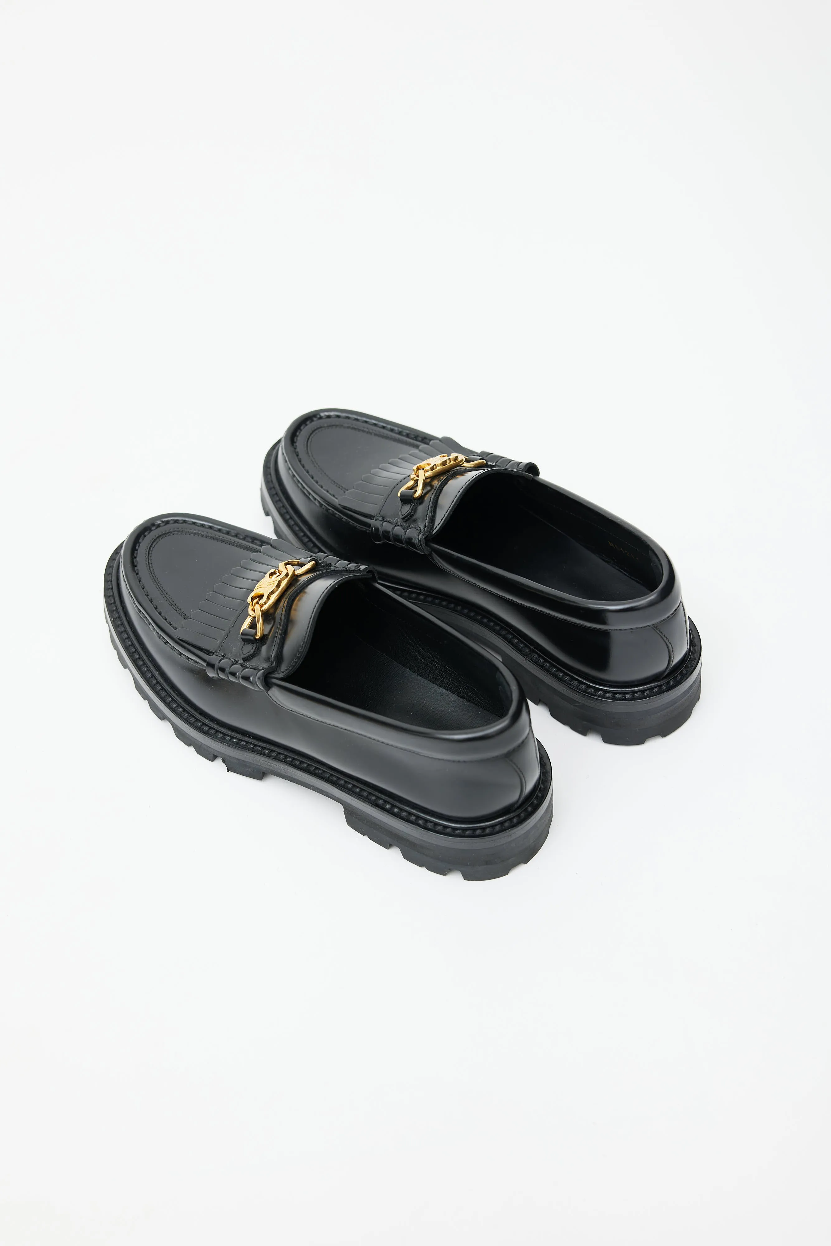 Black Leather & Gold Triomphe Margaret Loafer