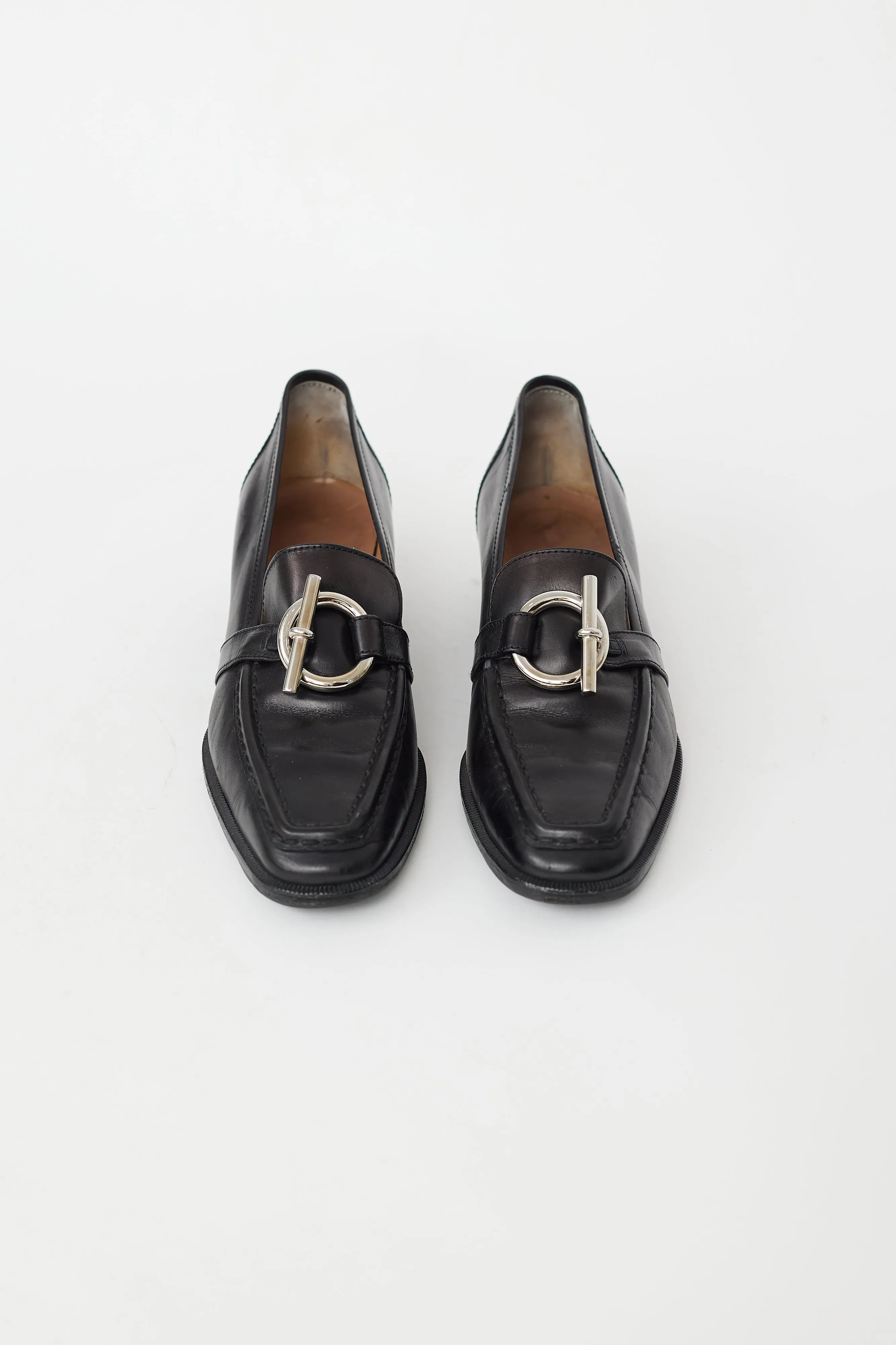 Black Leather & Silver Toggle Loafer