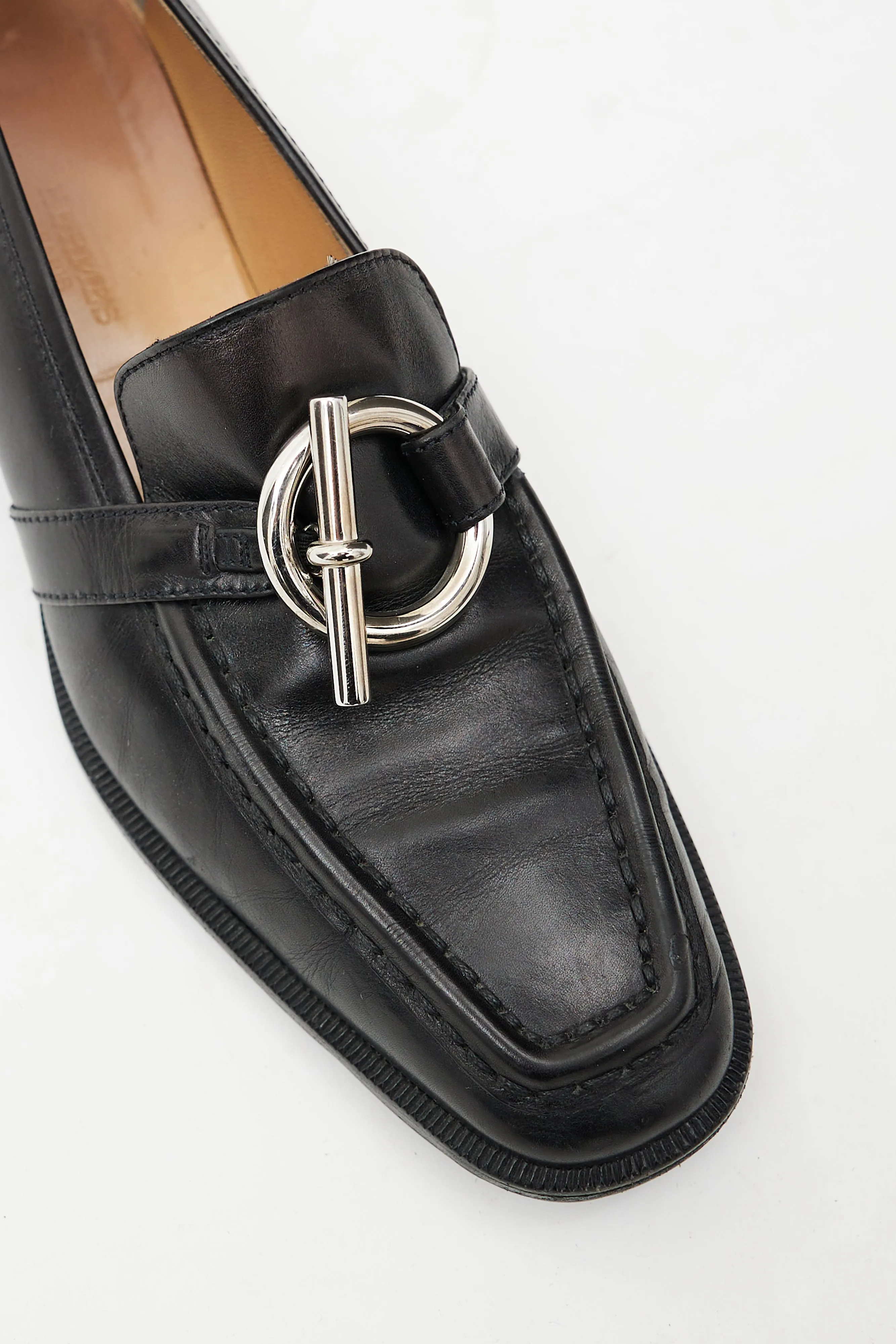 Black Leather & Silver Toggle Loafer