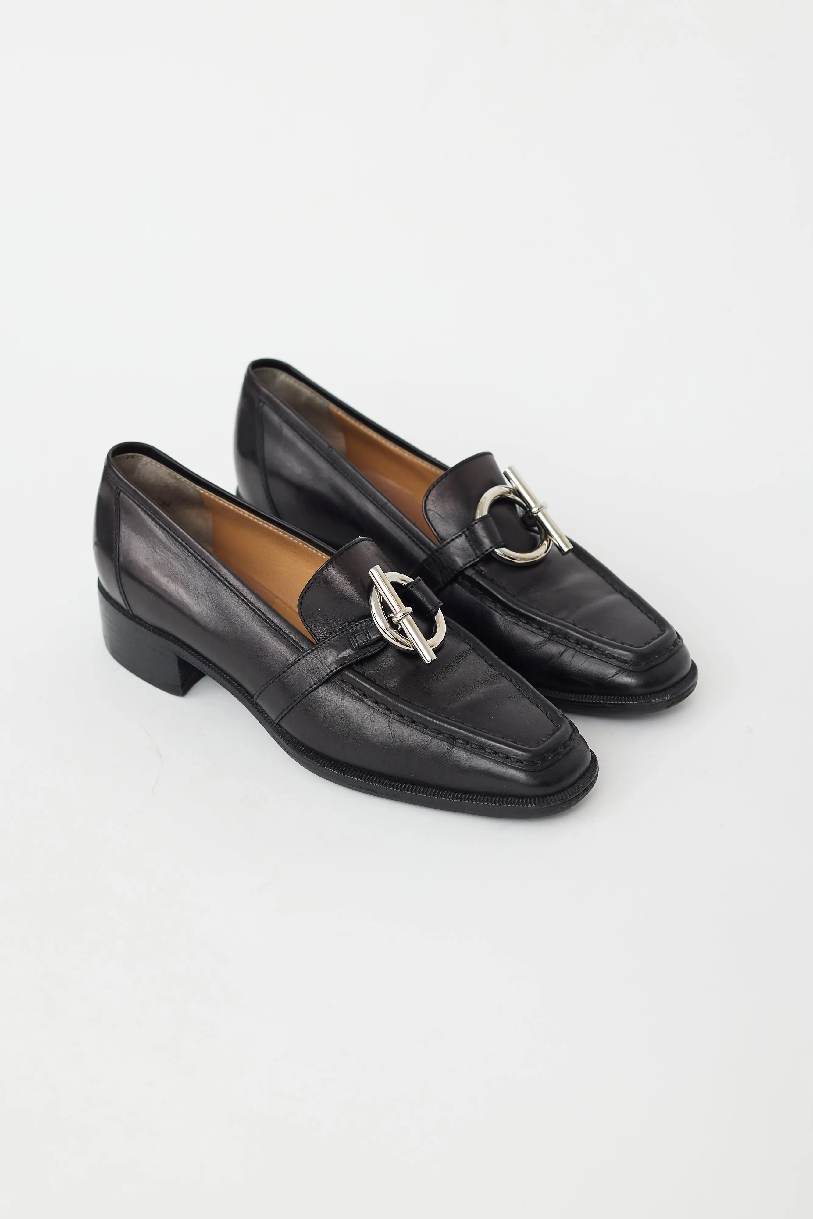 Black Leather & Silver Toggle Loafer