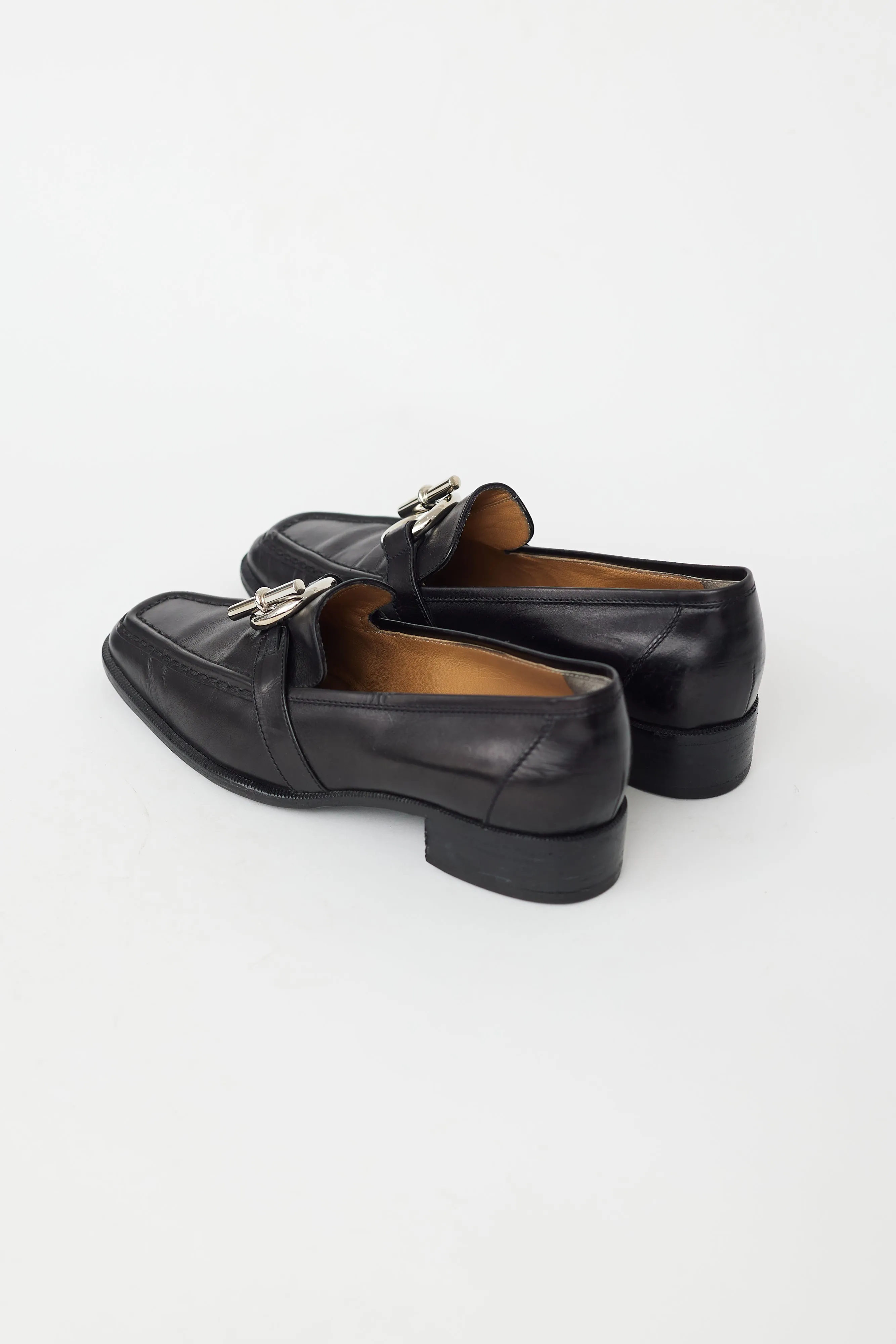 Black Leather & Silver Toggle Loafer