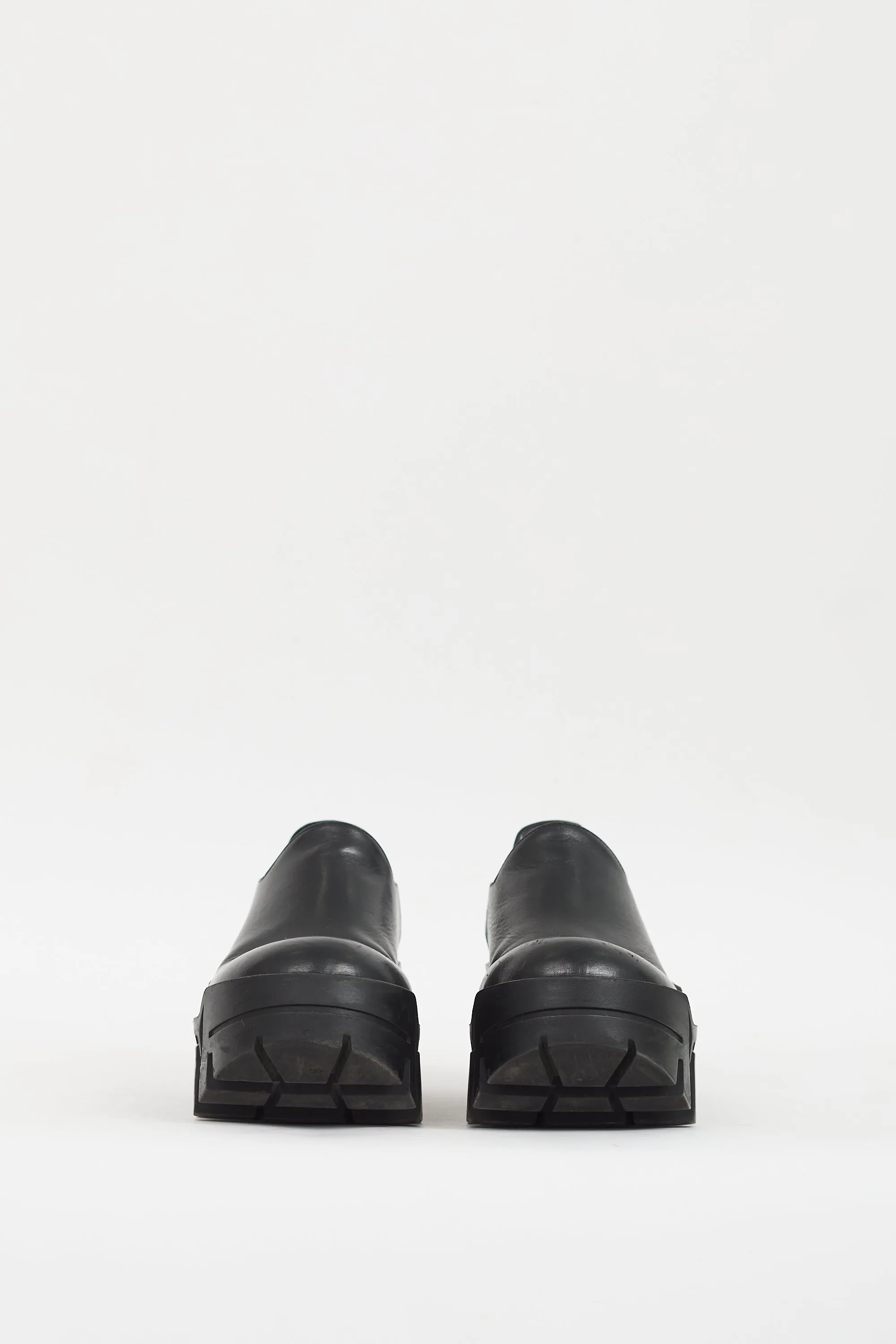 Black Leather Bulldozer Platform Loafer