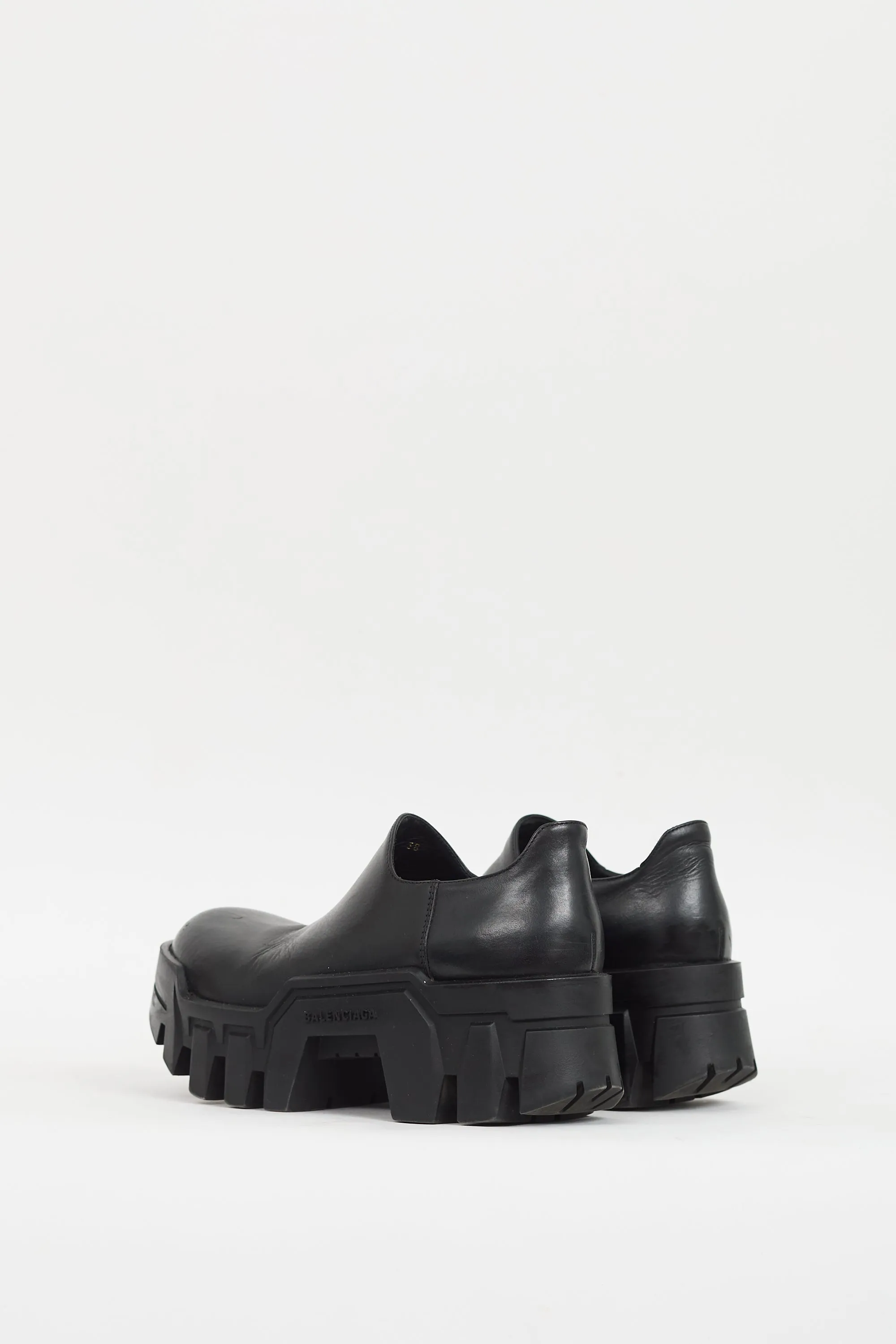 Black Leather Bulldozer Platform Loafer