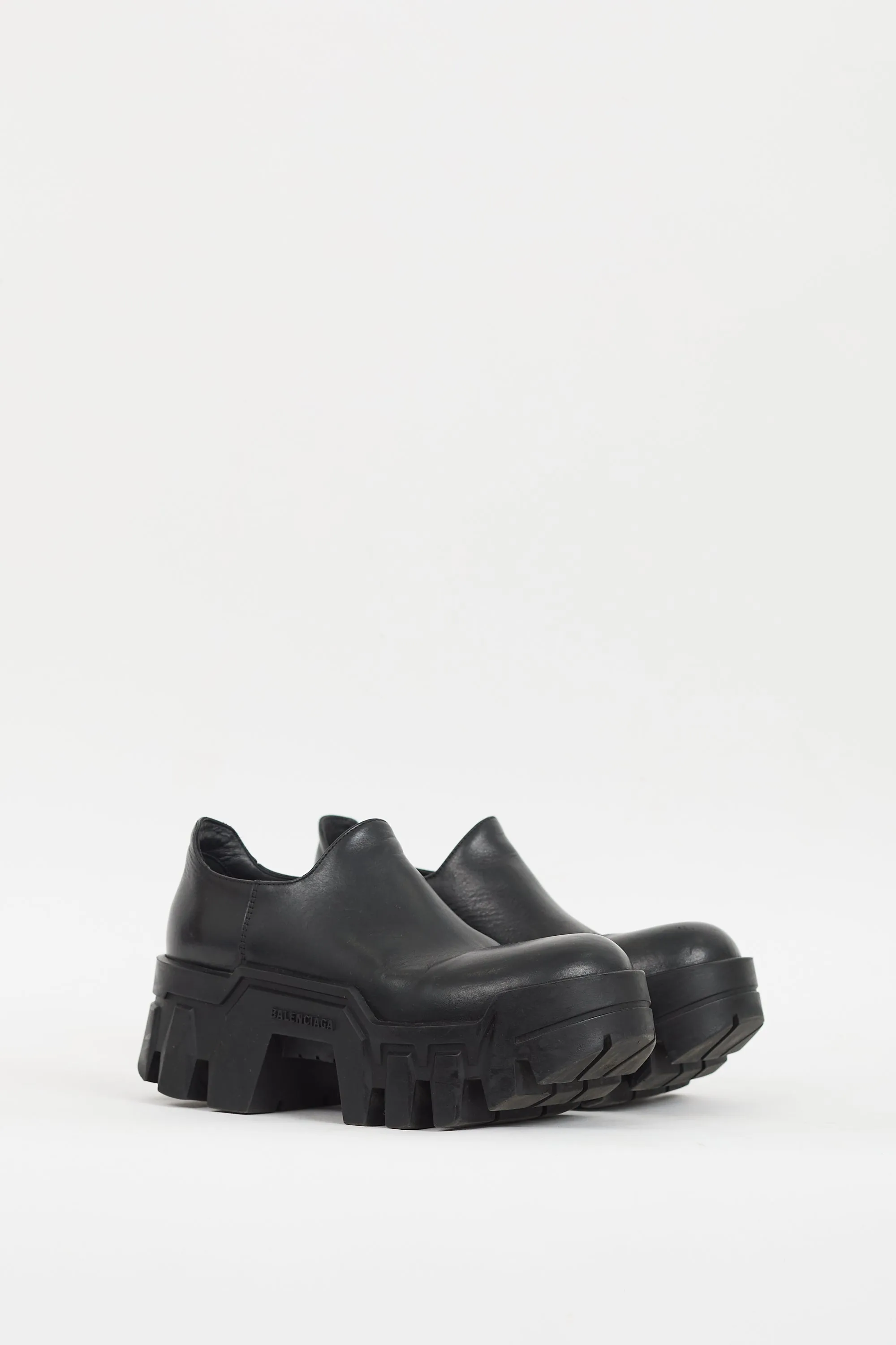 Black Leather Bulldozer Platform Loafer