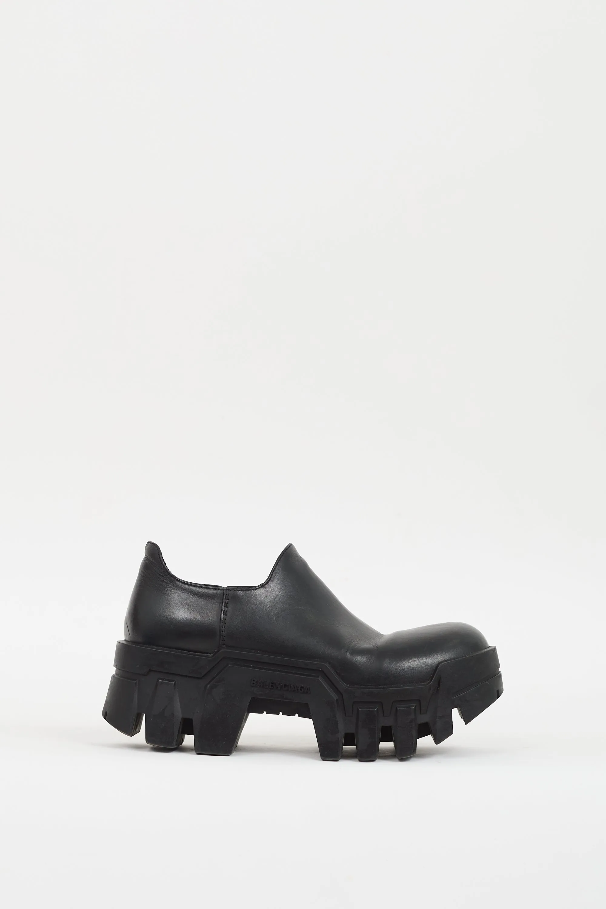 Black Leather Bulldozer Platform Loafer