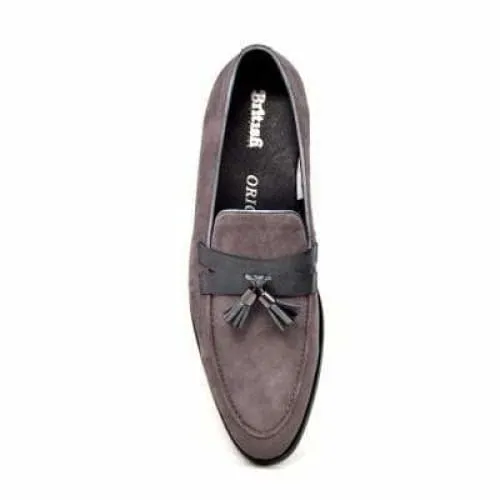 British Walkers Space Men's Gray Suede and Leather Sophisticated Crepe Sole Loafers