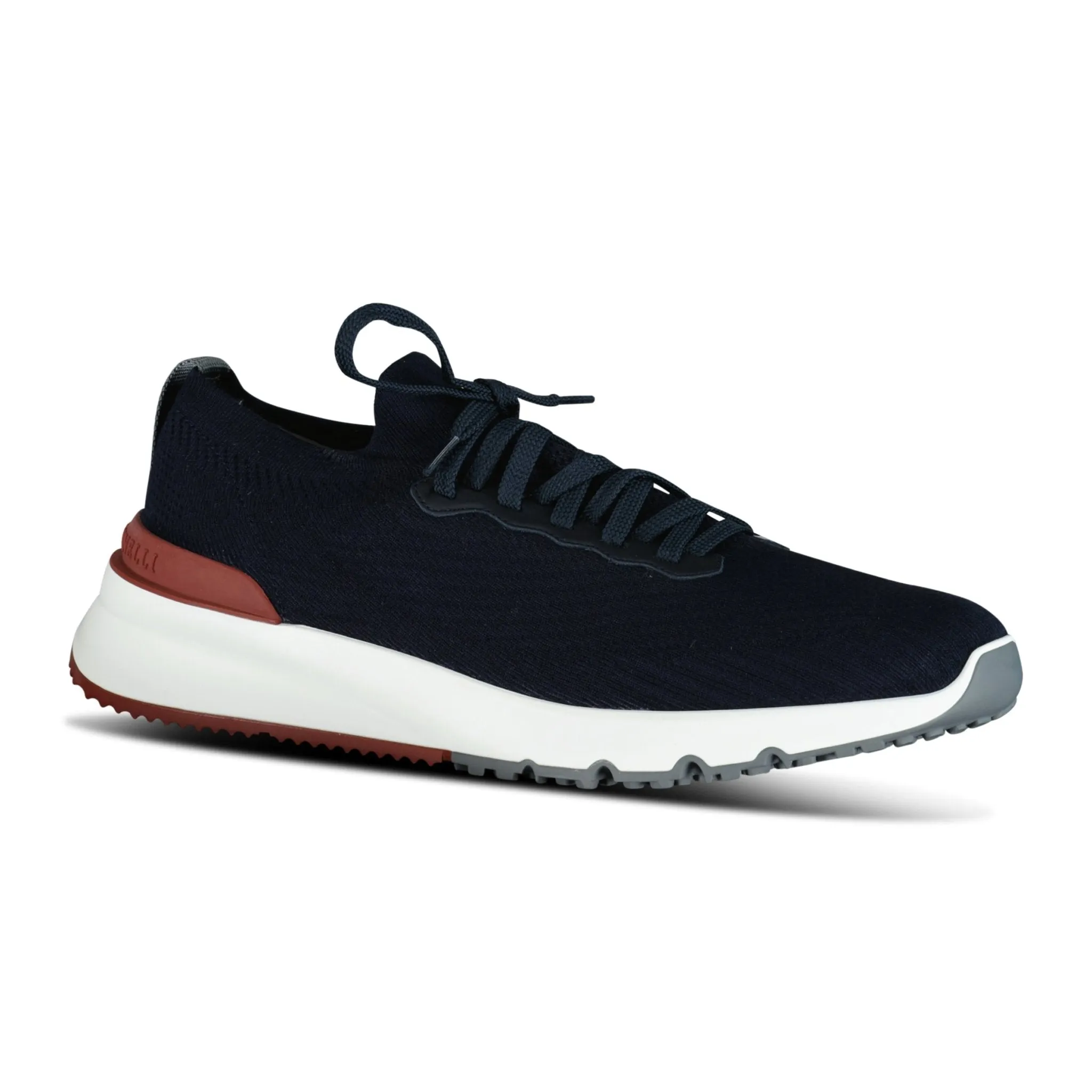 BRUNELLO CUCINELLI KNITTED LACE UP TRAINERS NAVY