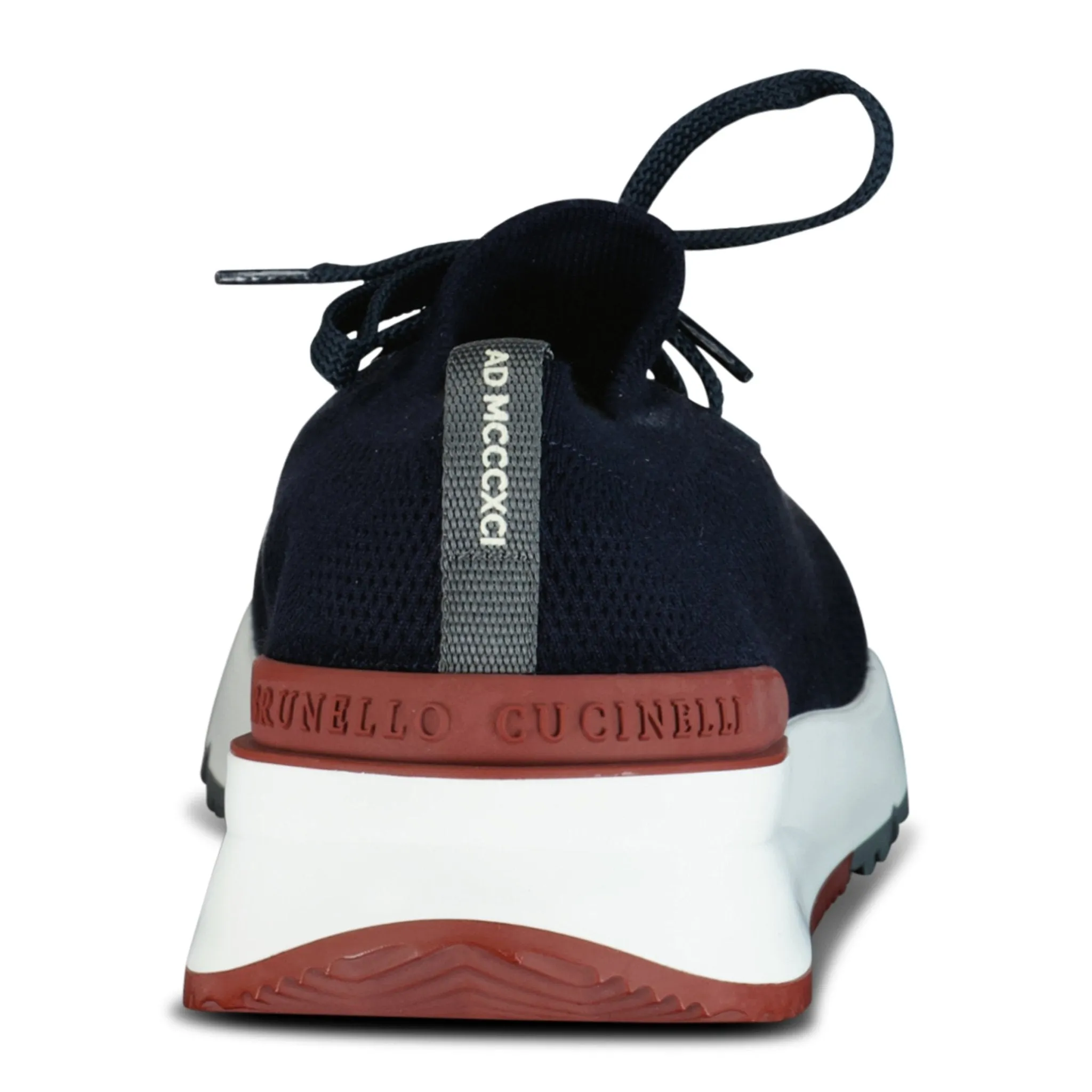 BRUNELLO CUCINELLI KNITTED LACE UP TRAINERS NAVY