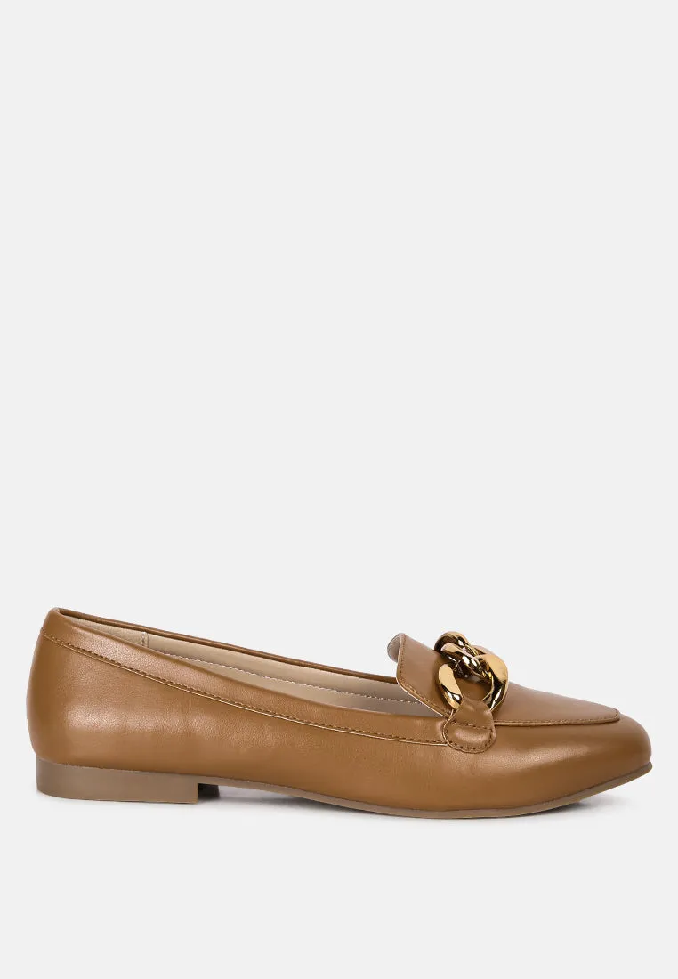 Chunky Metal Chain Faux Leather Loafers