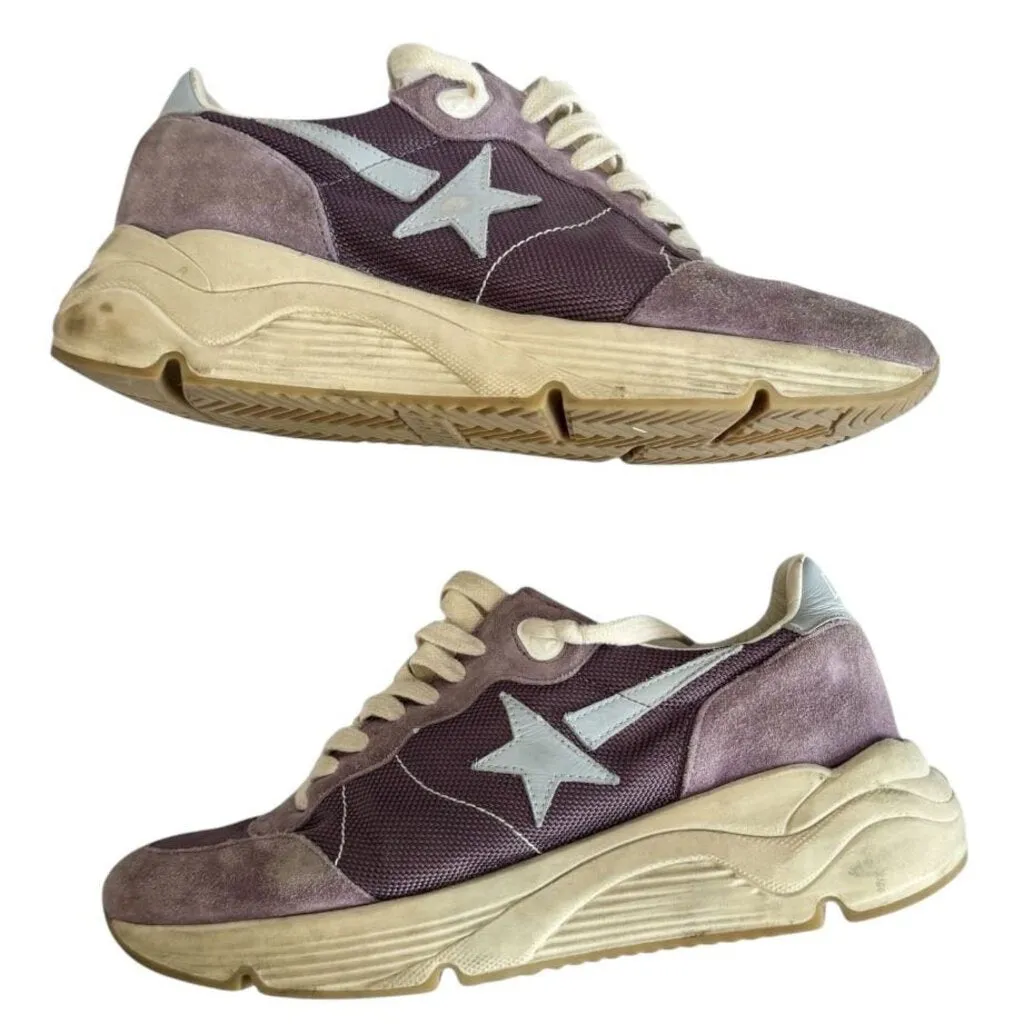 *Golden Goose Running Sole Suede Blue Heel Cap & Star Low-Top Athletic Sneakers, Size 38