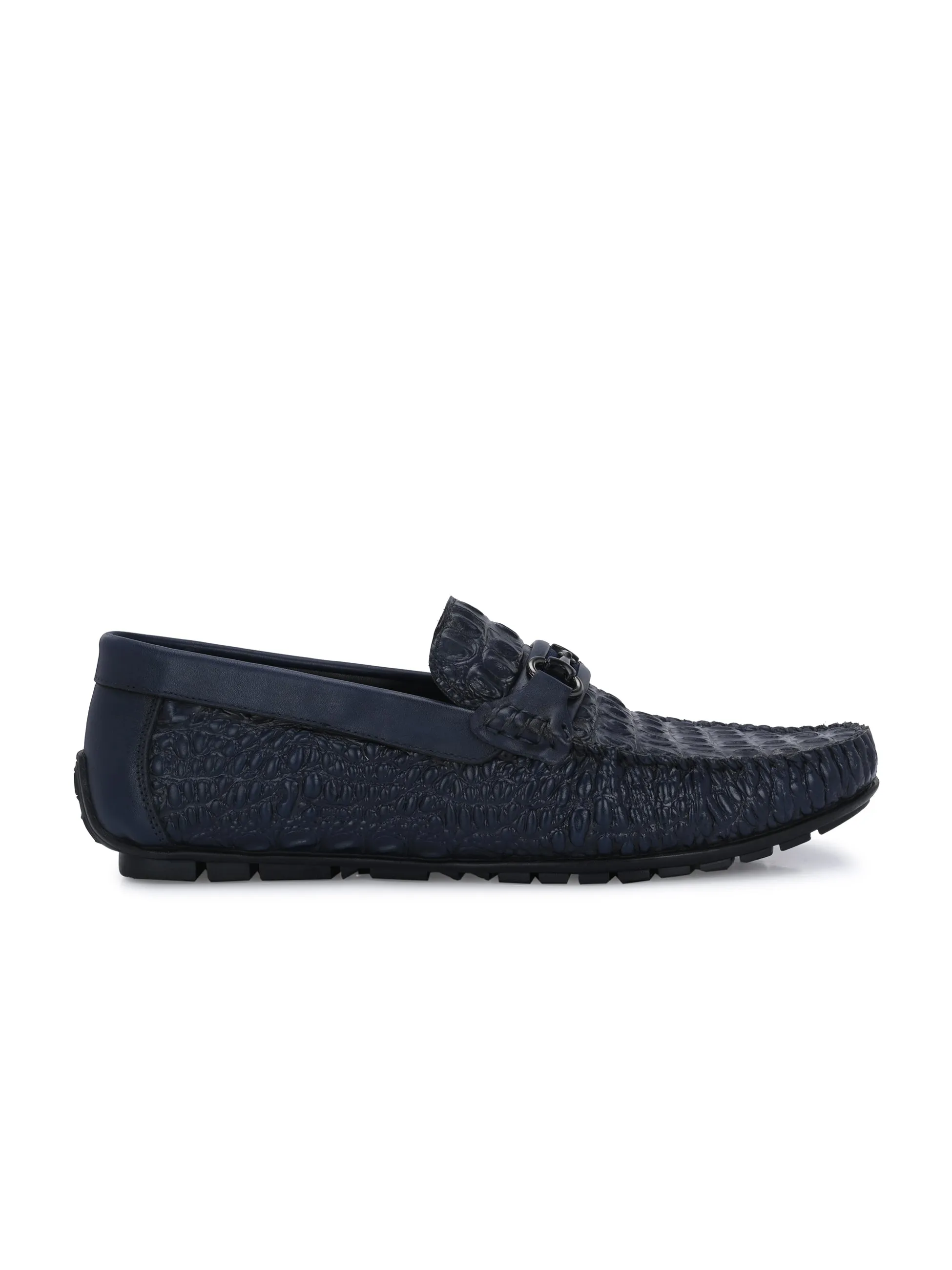 Hitz Men's Blue Leather Casual Slip on Loafers