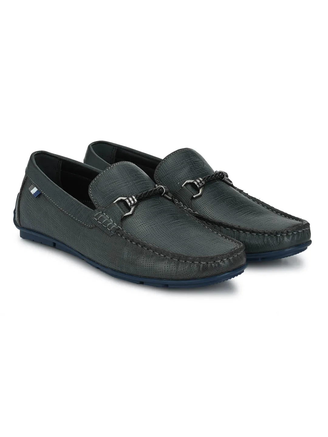 HITZ8304 Men's Blue Leather Casual Slip-On Shoes