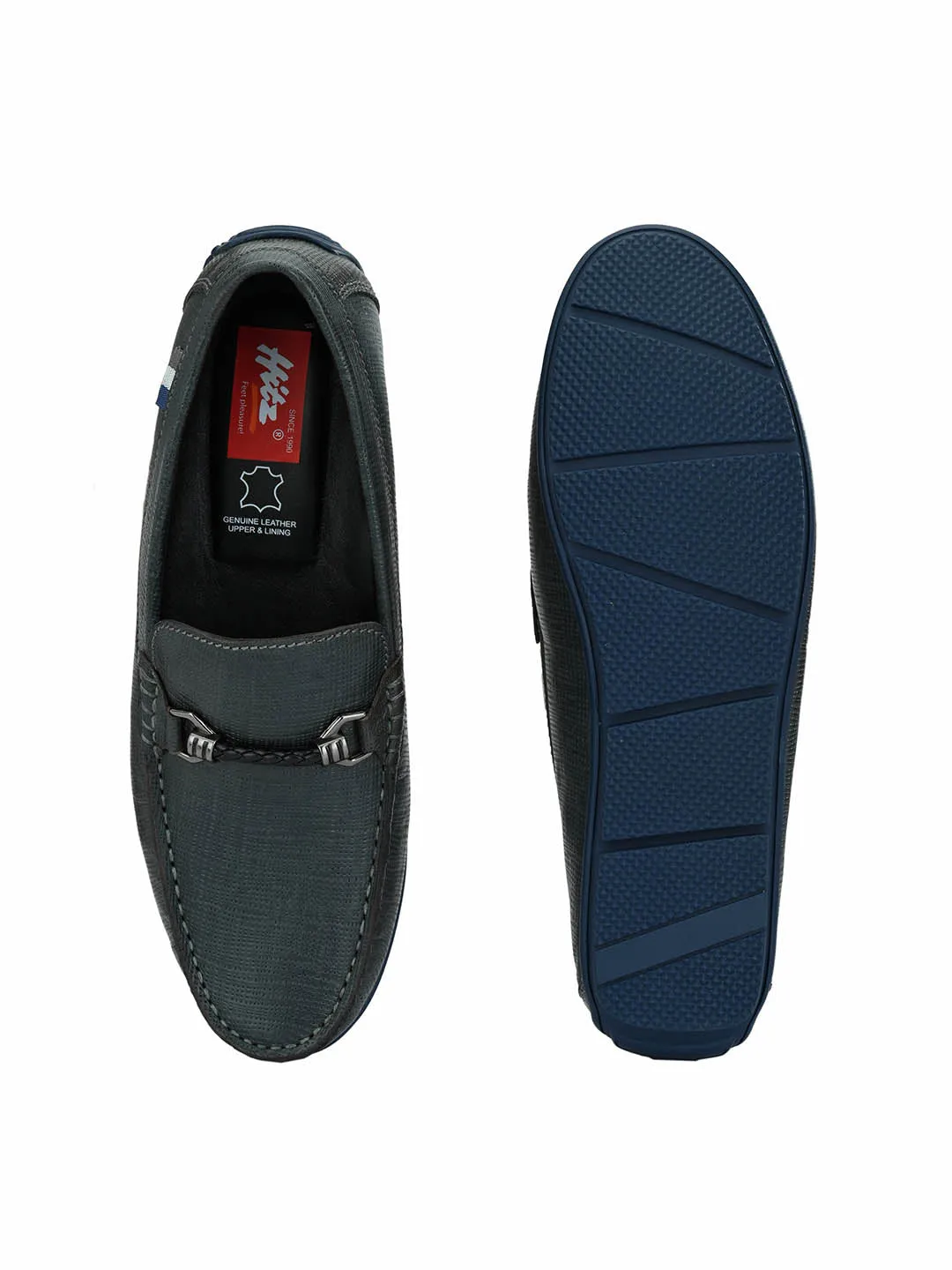 HITZ8304 Men's Blue Leather Casual Slip-On Shoes