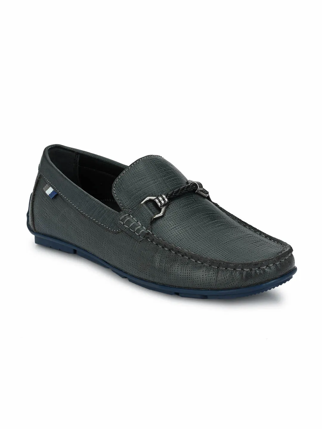 HITZ8304 Men's Blue Leather Casual Slip-On Shoes