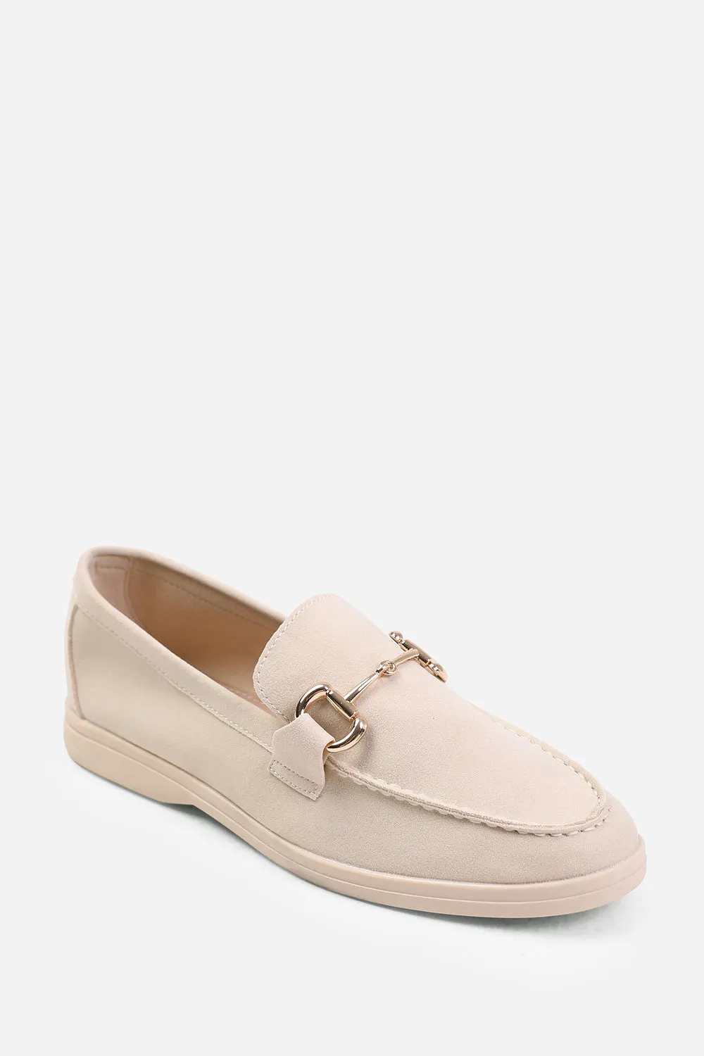 ITALY WIDE FIT SLIP ON LOAFER WITH METAL DETAILING IN BEIGE SUEDE