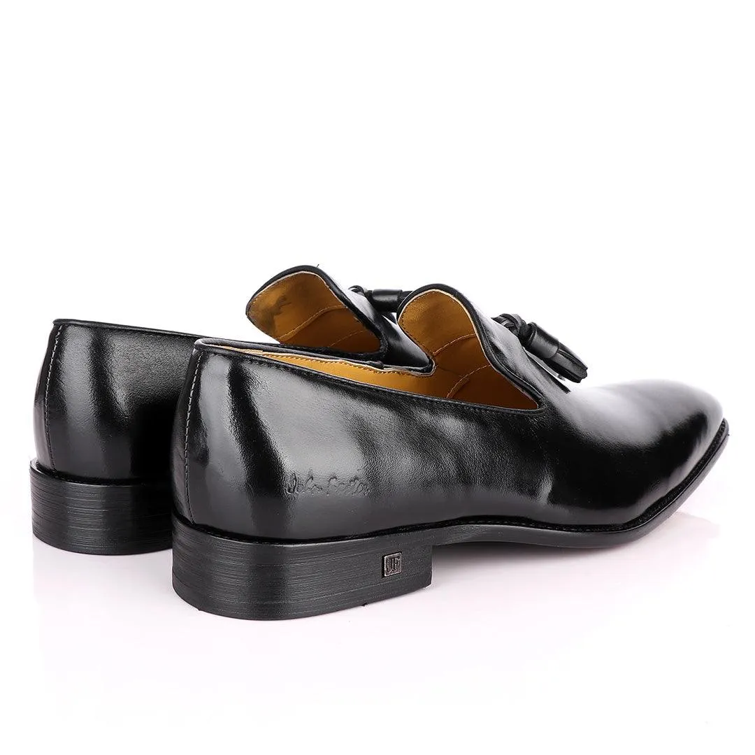 John Foster Double Tassle Slip On  Shoe - Black