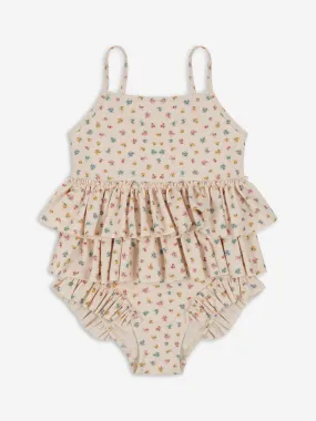 Konges Sløjd Girls Bloomie Sprinkle Manuca Frill Swimsuit in Beige