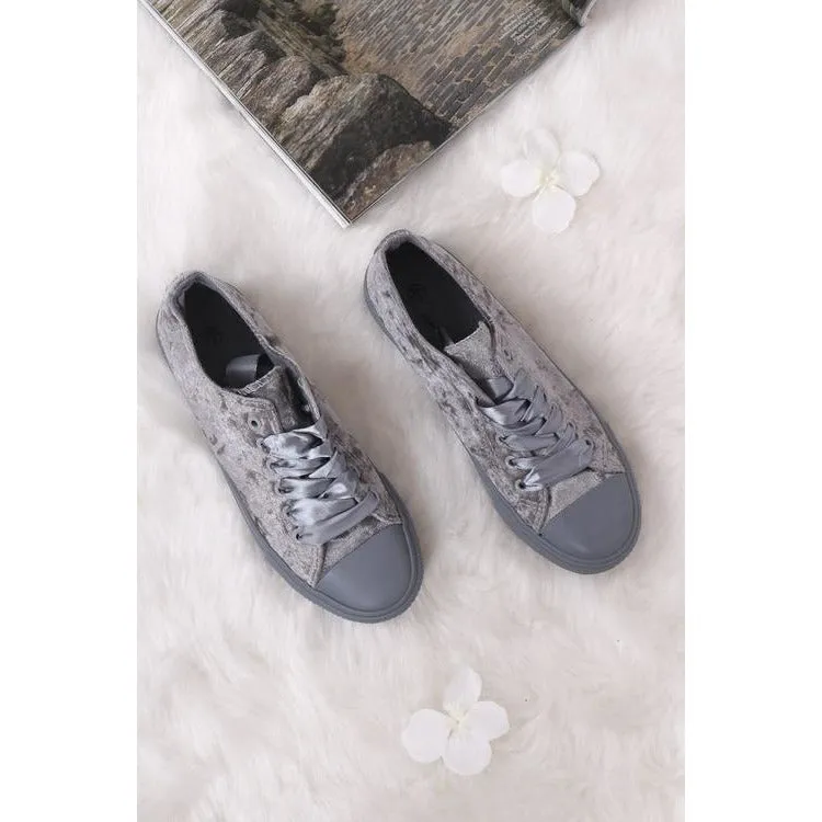 Malika Velour Ribbon Lace-Up Trainers