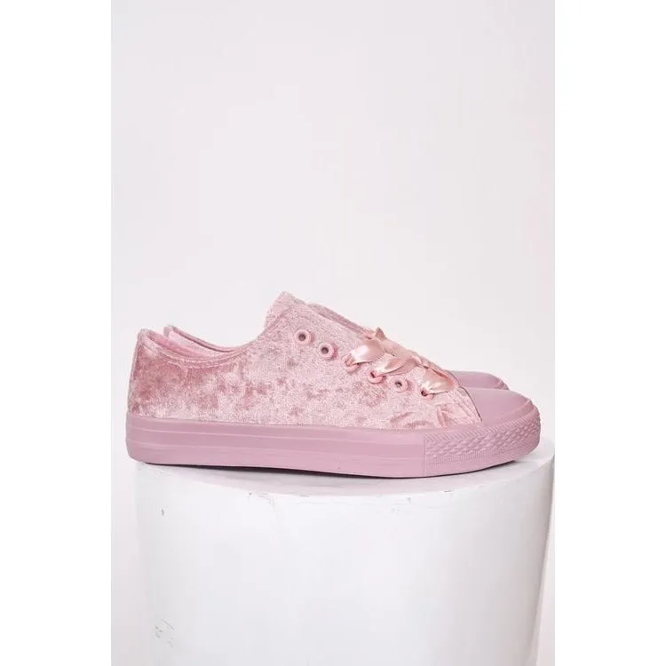 Malika Velour Ribbon Lace-Up Trainers