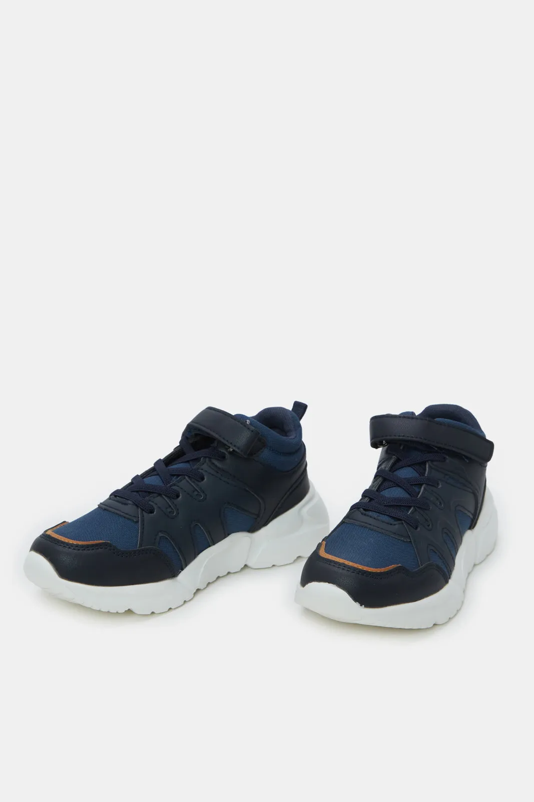 Senior Boys Navy Material Block High Top Sneaker