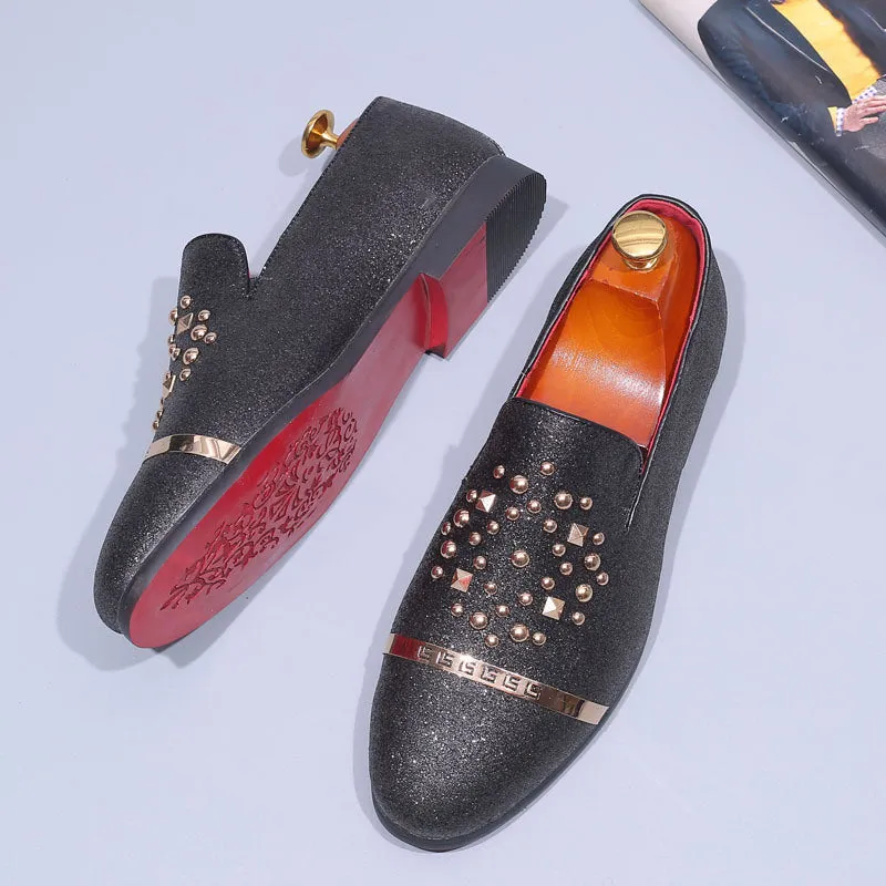 Spring New Men Dress Shoes Rivet Pointed Leather Shoes