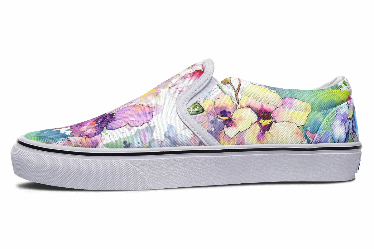 Watercolour Flowers Slip Ons