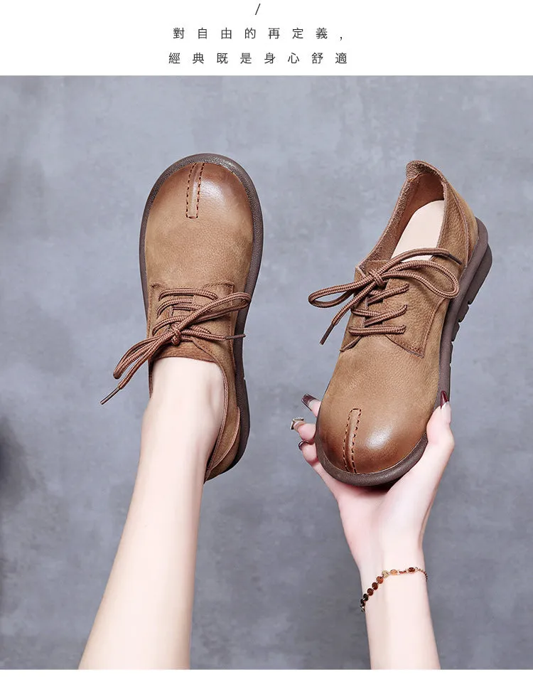 Women's Vintage Handmade Solid Soft Leather Casual Shoes