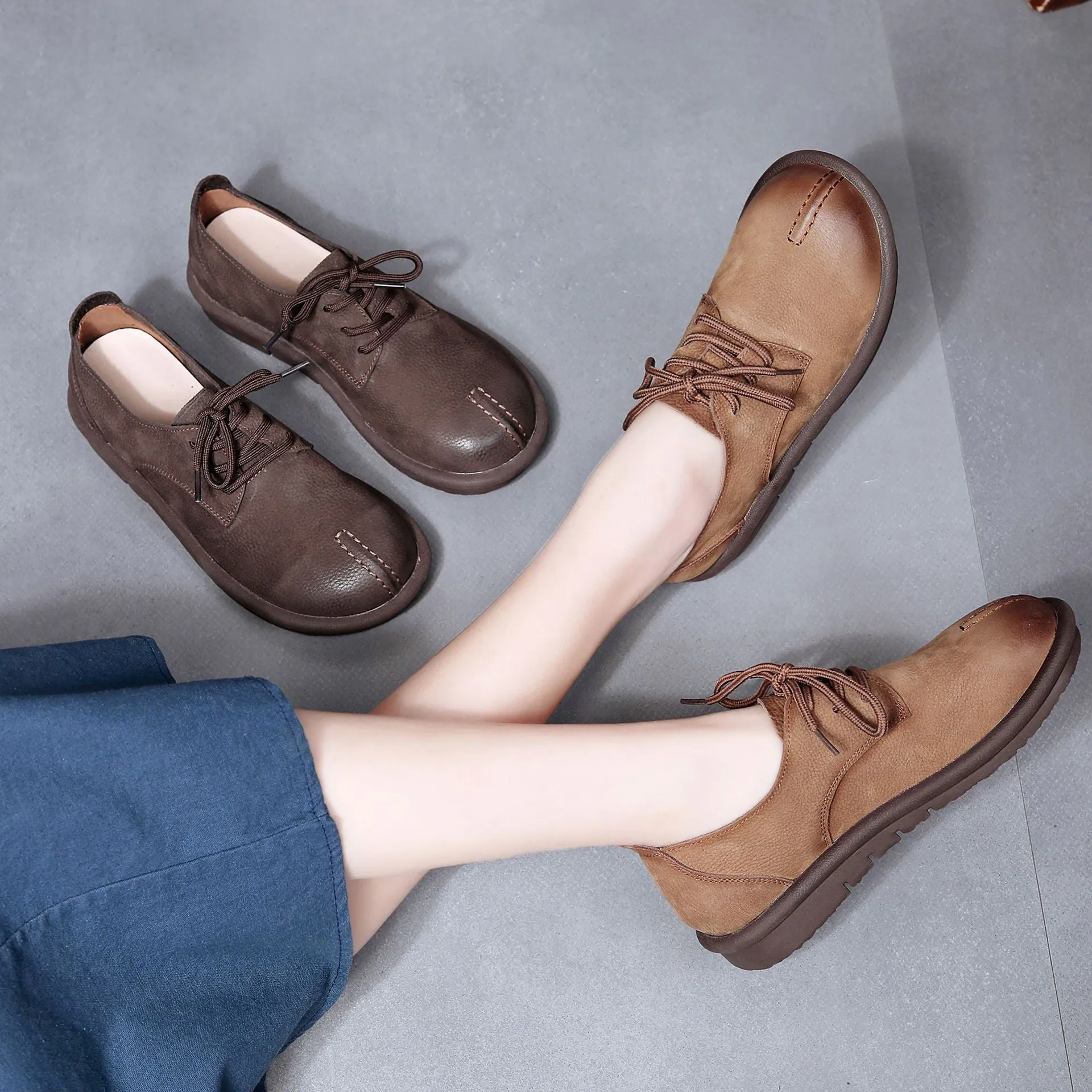 Women's Vintage Handmade Solid Soft Leather Casual Shoes