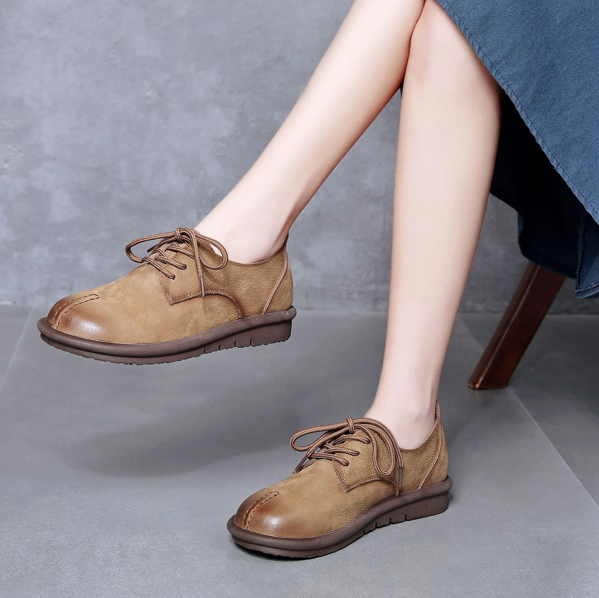 Women's Vintage Handmade Solid Soft Leather Casual Shoes